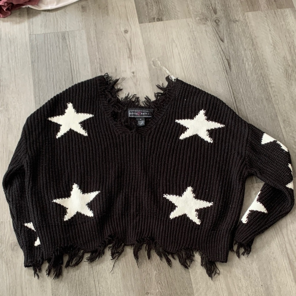 Polly & Esther Black Ribbed Crewneck Sweater